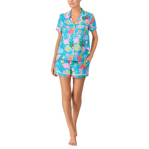 kate spade new york Womens Short Sleeve Boxer PJ Set, Aqua Print